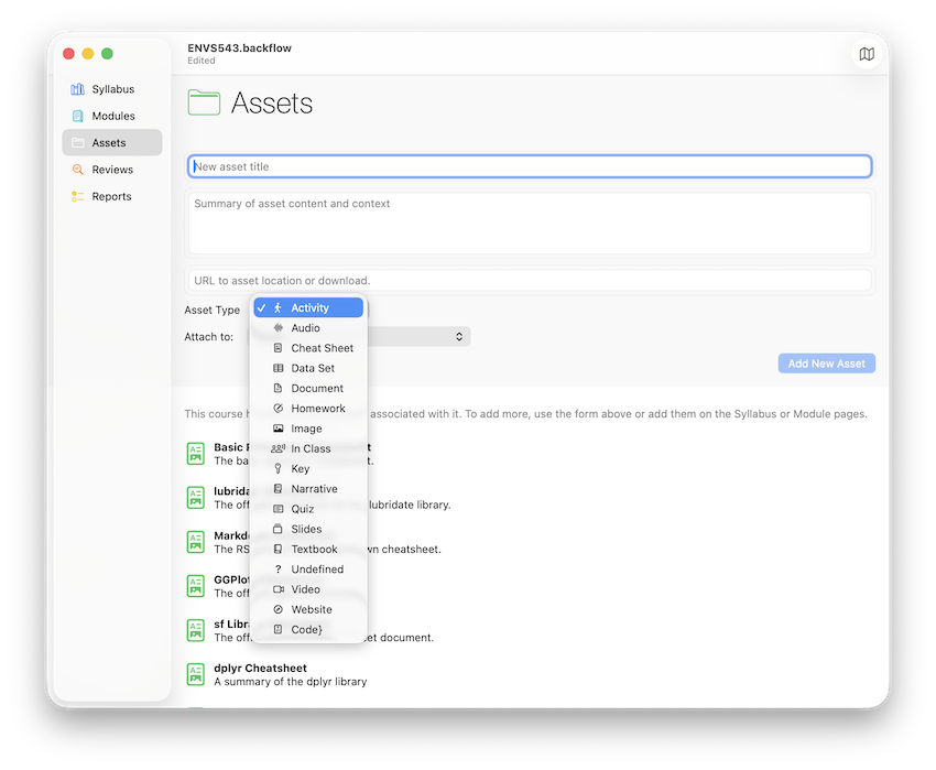 Curriculum design graph interface