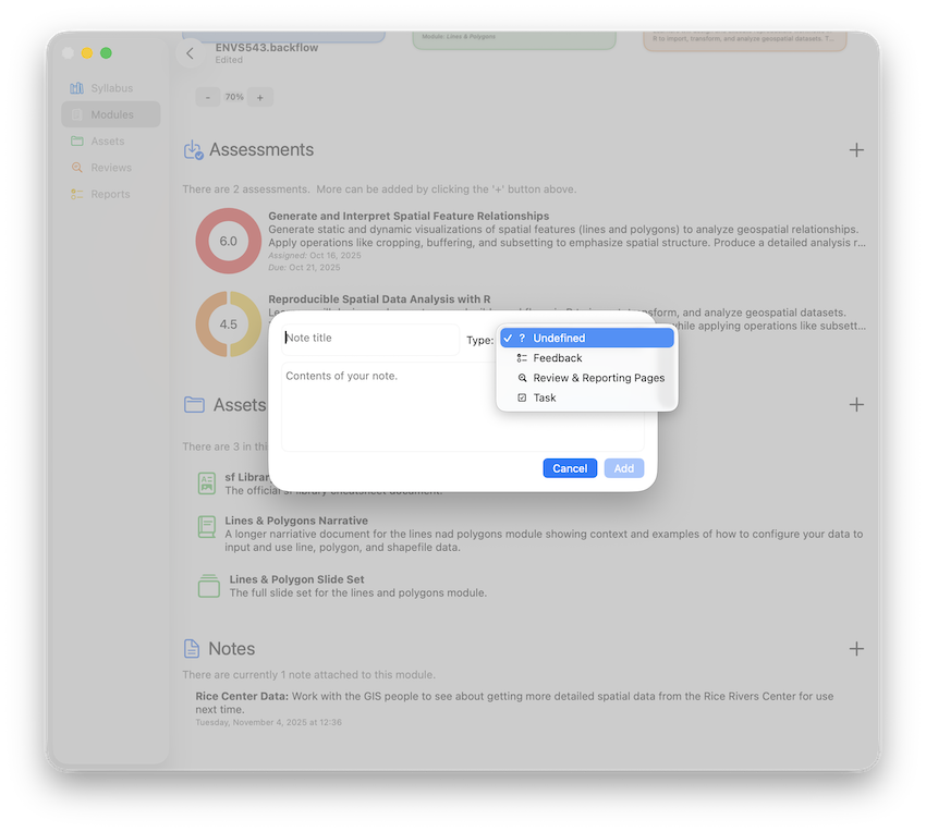 Curriculum design graph interface